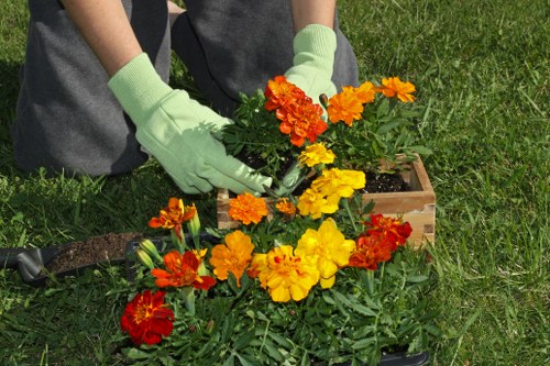 Gardener in St James using PPE during garden maintenance work